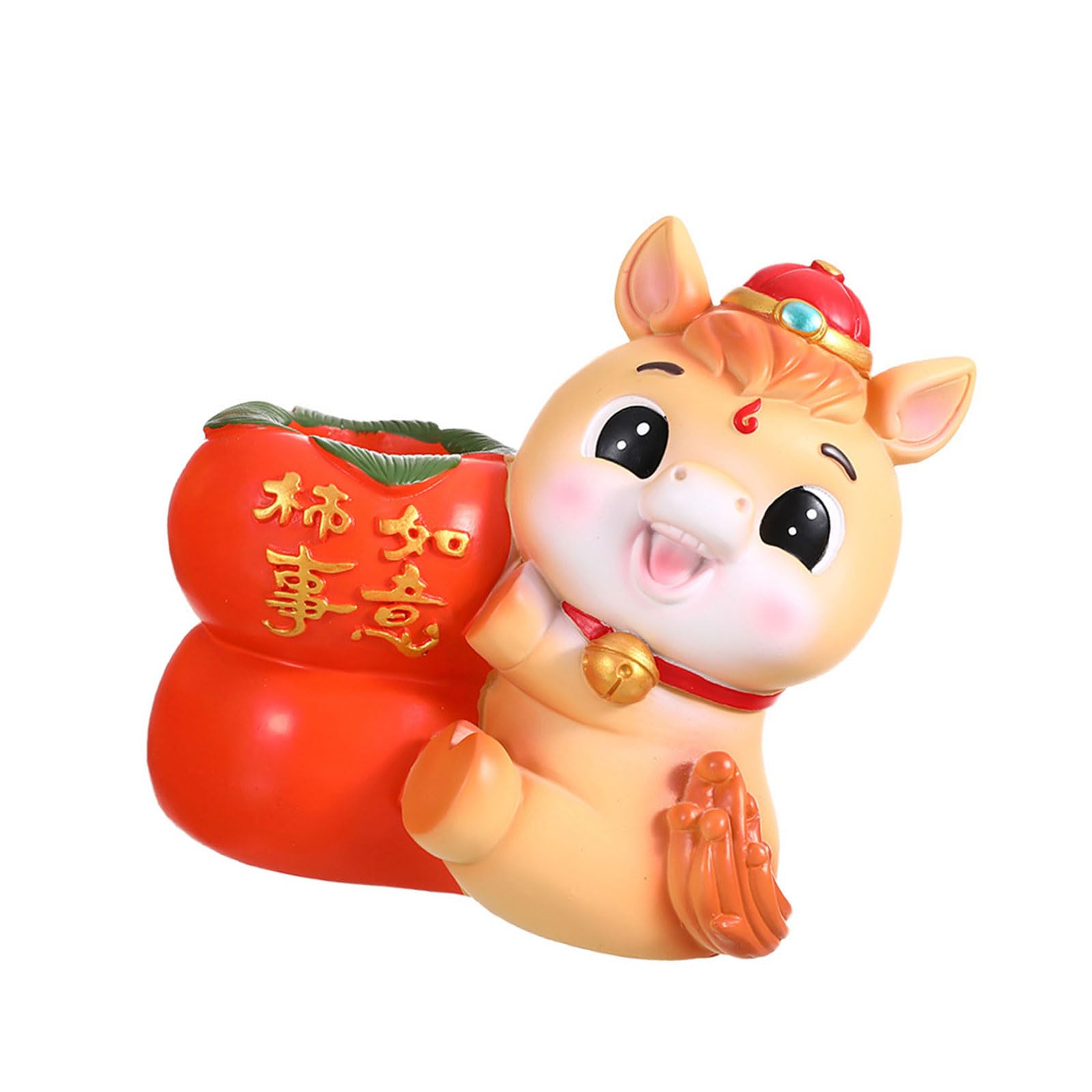 Hsioluted Persimmon Persimmon Resin Pen Organizers Cartoon Horse Pattern Pen Holders Multifunctional Home Decoration Desktop Decorative Accessory Decoration