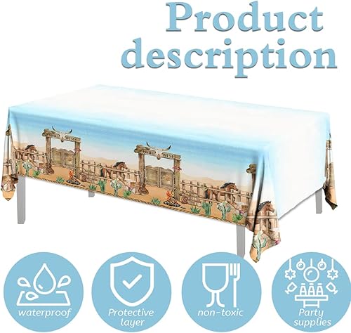 Miniatura 3 de Pymurod Decoraciones de fiesta de vaquero occidental, 3 manteles de vaquero occidental, cubierta de mesa de vaquero del oeste salvaje de plástico