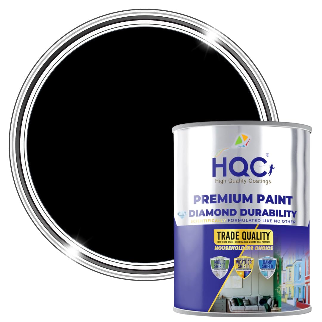 HQC Matt Emulsion Wall & Ceiling Paint – Black - 5 Litre | Washable, High-Coverage Interior Emulsion for Living Rooms, Bedrooms, Kitchens, Bathrooms & Hallways | Durable, Quick Dry