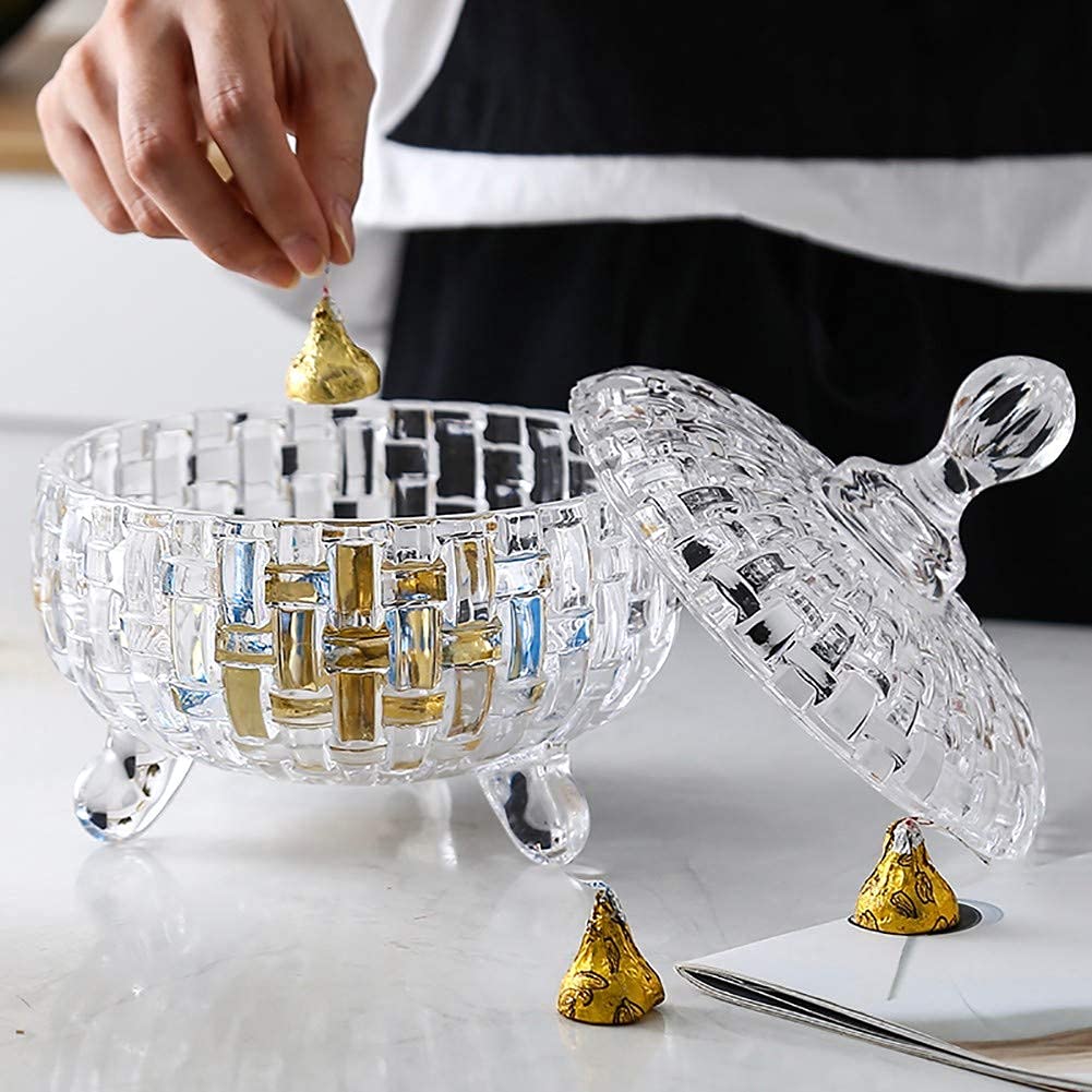 Bonbonglas aus Glas mit Kristallschliffdeckel – dekorative Aufbewahrung für Süßigkeiten, Schokolade, Nüsse, Kekse, Schmuck