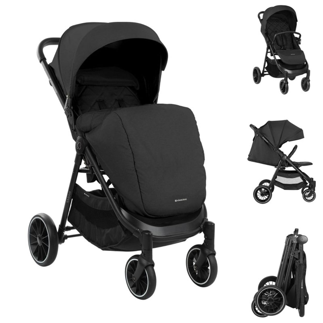 Kikkaboo passeggino Sarah pieghevole, regolabile, portabicchieri, fino a 22 kg, colorazione:nero