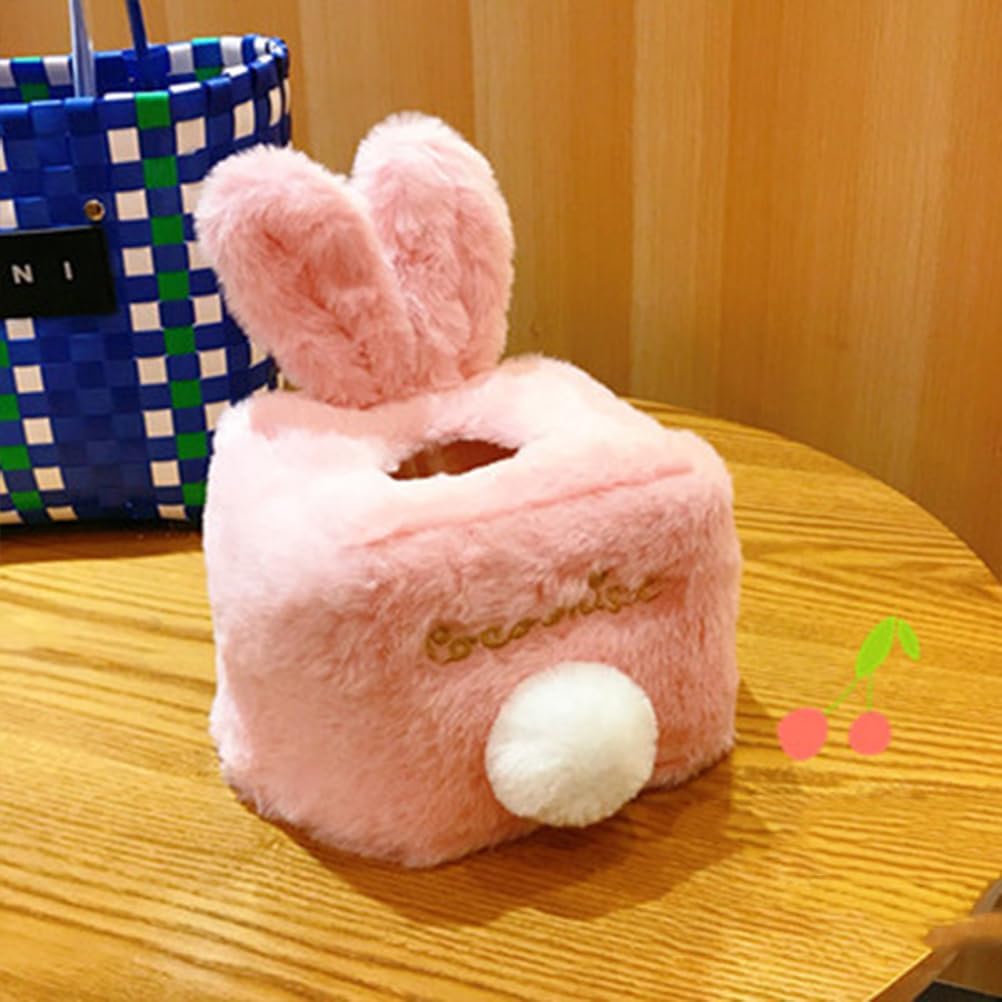 Plush Rabbit Tissue Box Bunny Box with Stuffed Cover Rabbit Tissue Napkin Container for Office Home Car Decoration