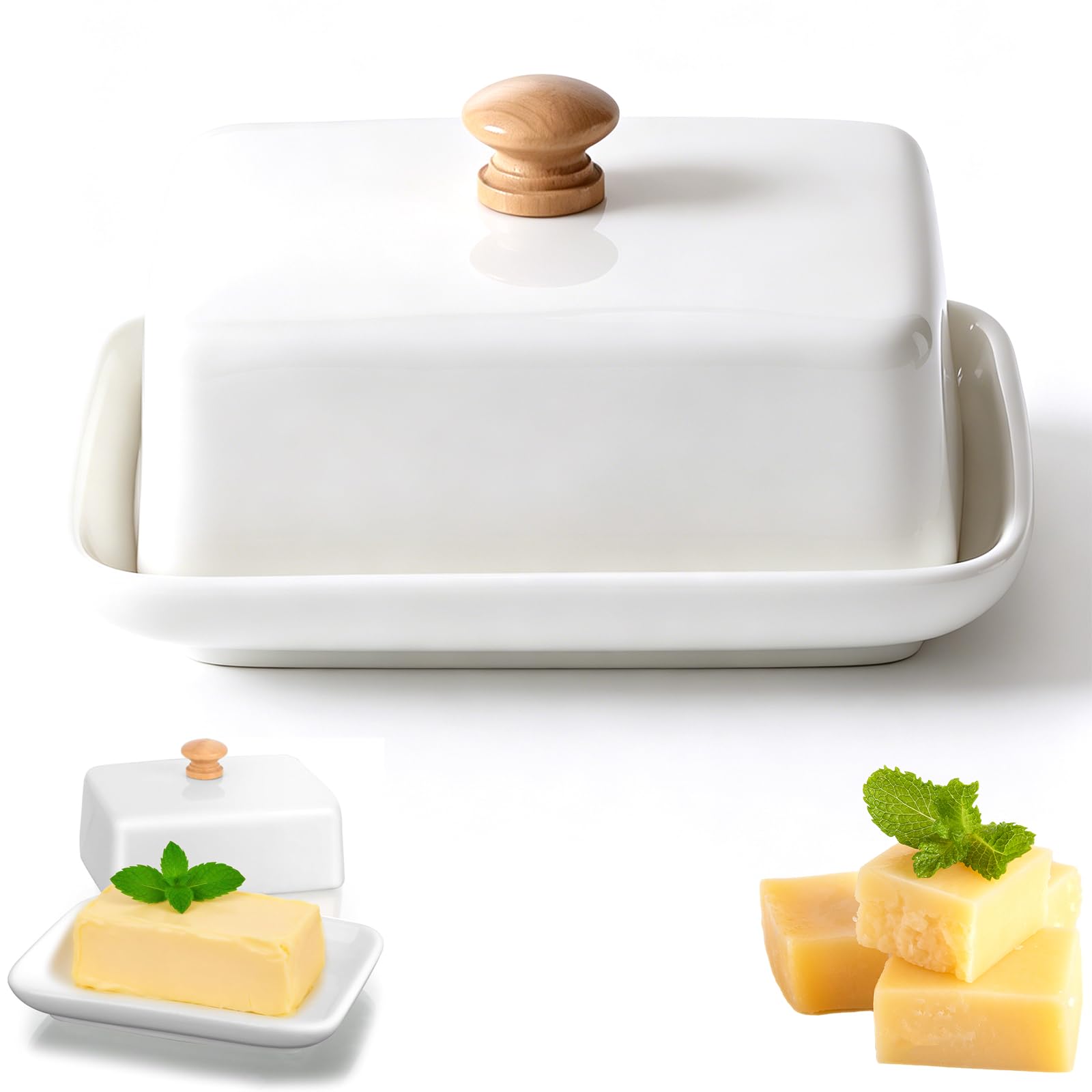 beurrier céramique blanc couvercle