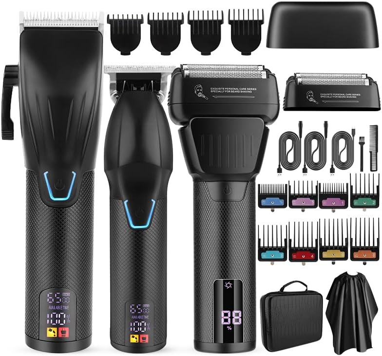 Professional Hair Clippers for Men, Electric Foil Shavers Cordless T-Blade Hair Trimmer, 3 in 1 Barber Trimmer Set with LED Display Gifts for Men