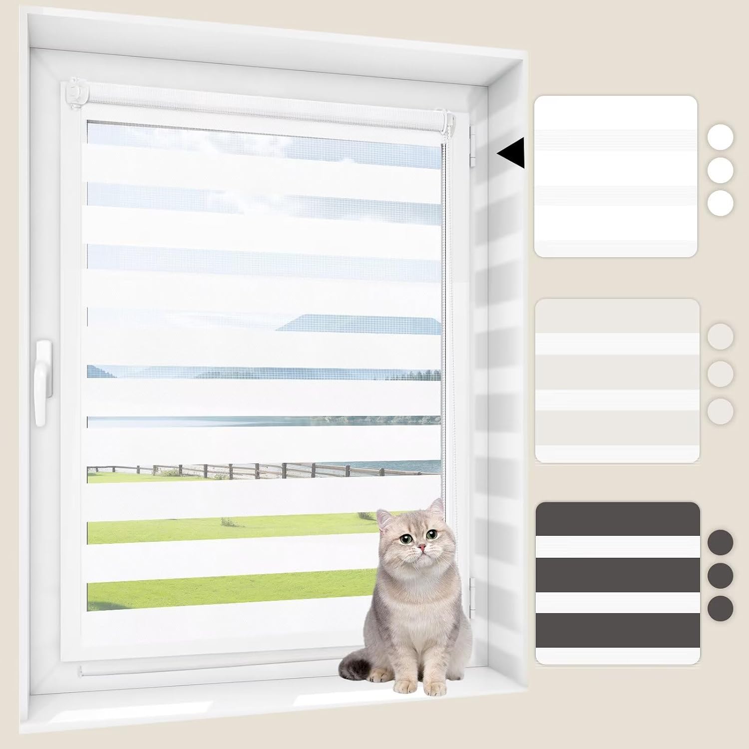 FANFX Klemmfix Double Roller Blind No Drilling White W 85 x H 160 cm Fabric Width 81 cm Translucent and Blackout Duo Roller Blind Side Pull Roller Blind for Bathroom Bedroom Living Room