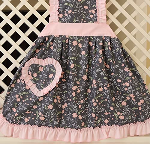 Crb Fashion Womens Cooking Baking Apron | Ladies, Woman, Kitchen Chef Aprons With Pocket (Pink Heart Trim) #TOP1