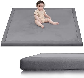 HulooSleep 1.3" Thick Ultra Soft Baby Play Mat 50x50 Inch Elasti-Foam Non-Slip for Tummy Time Crawling Dark Grey