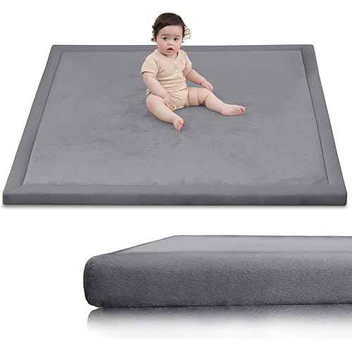 Ultra Soft Baby Play Mat for Floor,1.3" Thick Elasti-Foam 50x50 Playpen Mat for Toddlers Infant kids,Non-Slip Backing Safe for Crawling&Tummy Time,Tatami Style (Dark Grey)