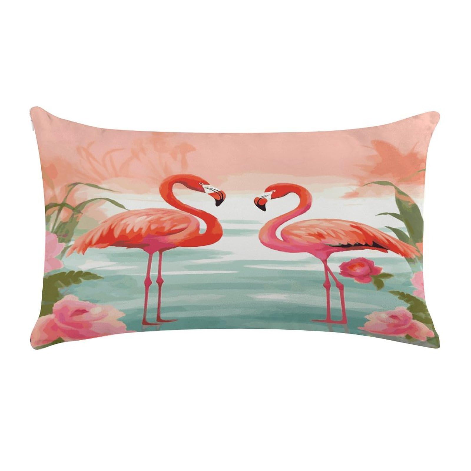 LDGSUPH Two Red Flamingos Throw Pillow Cover with Zipper Long Throw Pillow Case Anti-Fading Pillow Protector Super Soft Decorative Cushion Case Exquisite Plush Pillowcase12 X 20 in