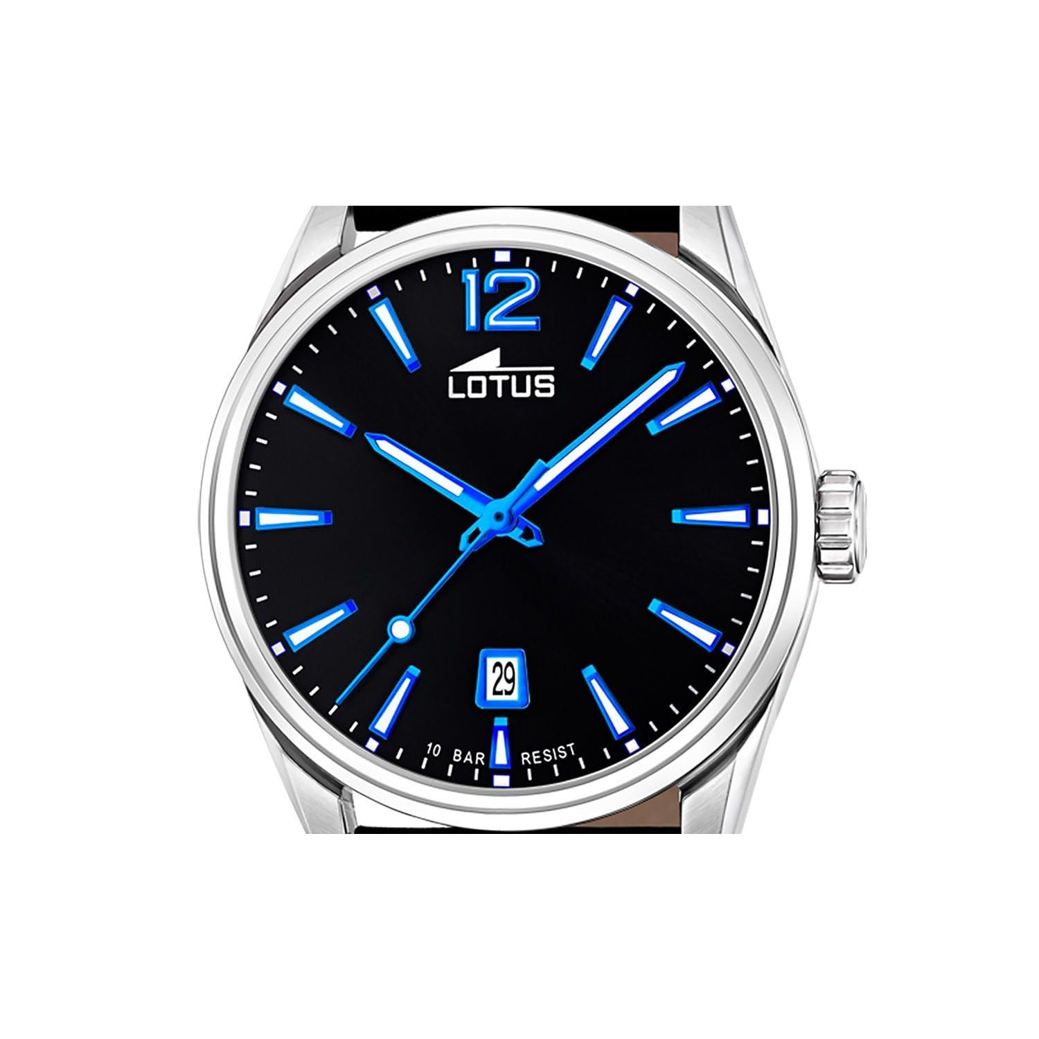 LOTUS Orologio Uomo Analogico in Acciaio Inossidabile e Pelle Nero | Movimento al Quarzo, Calendario, Vetro Minerale ad Alta Resistenza, Impermeabile 10 ATM Classico 18693/6 Minimalist