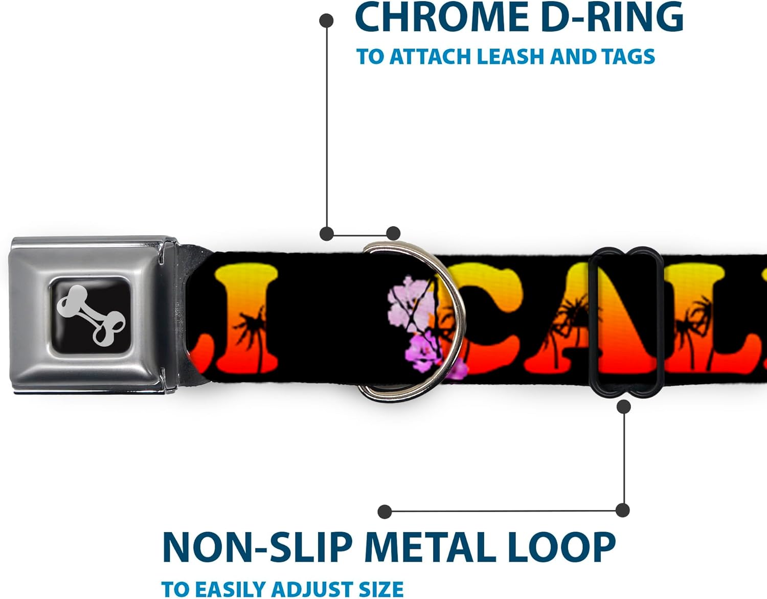 Buckle-Down Seatbelt Buckle Dog Collar - CALI Tropical Black/Multi Color - 1" Wide - Fits 15-26" Neck - Large