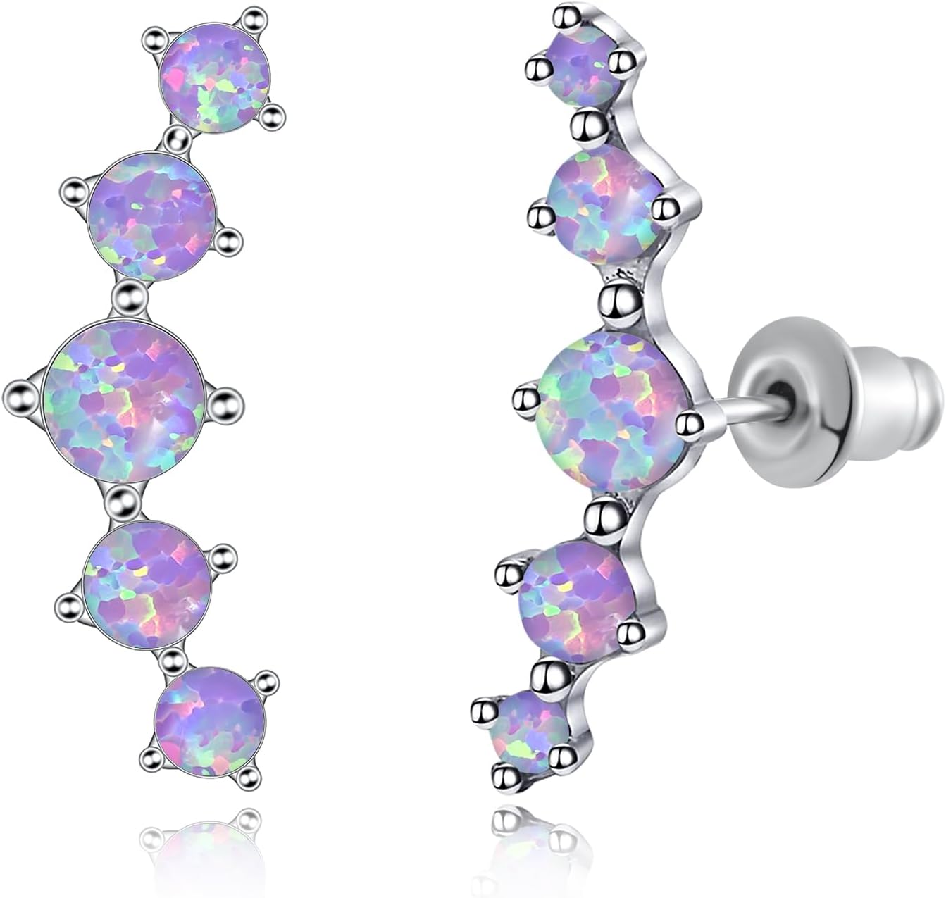 CiNily Opal Ear Crawler Earrings, 14K Gold Plated Cuff Climber Earrings Small Flat Back Stud Earrings Fashion Jewelry Mothers Day Gifts for Women Girls Hypoallergenic, White Gold, Rose Gold
