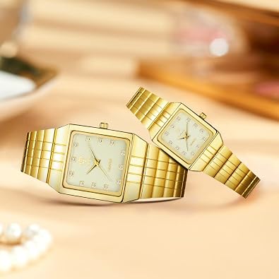SKMEI Wrist Watch for Men Women, Cool Luxury Analog Watches with Stainless Steel Waterproof Square Dial Business Dress Hand Watch for Couple