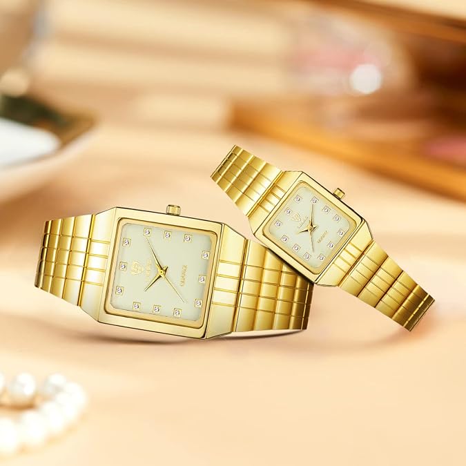 SKMEI Wrist Watch for Men Women, Cool Luxury Analog Watches with Stainless Steel Waterproof Square Dial Business Dress Hand Watch for Couple