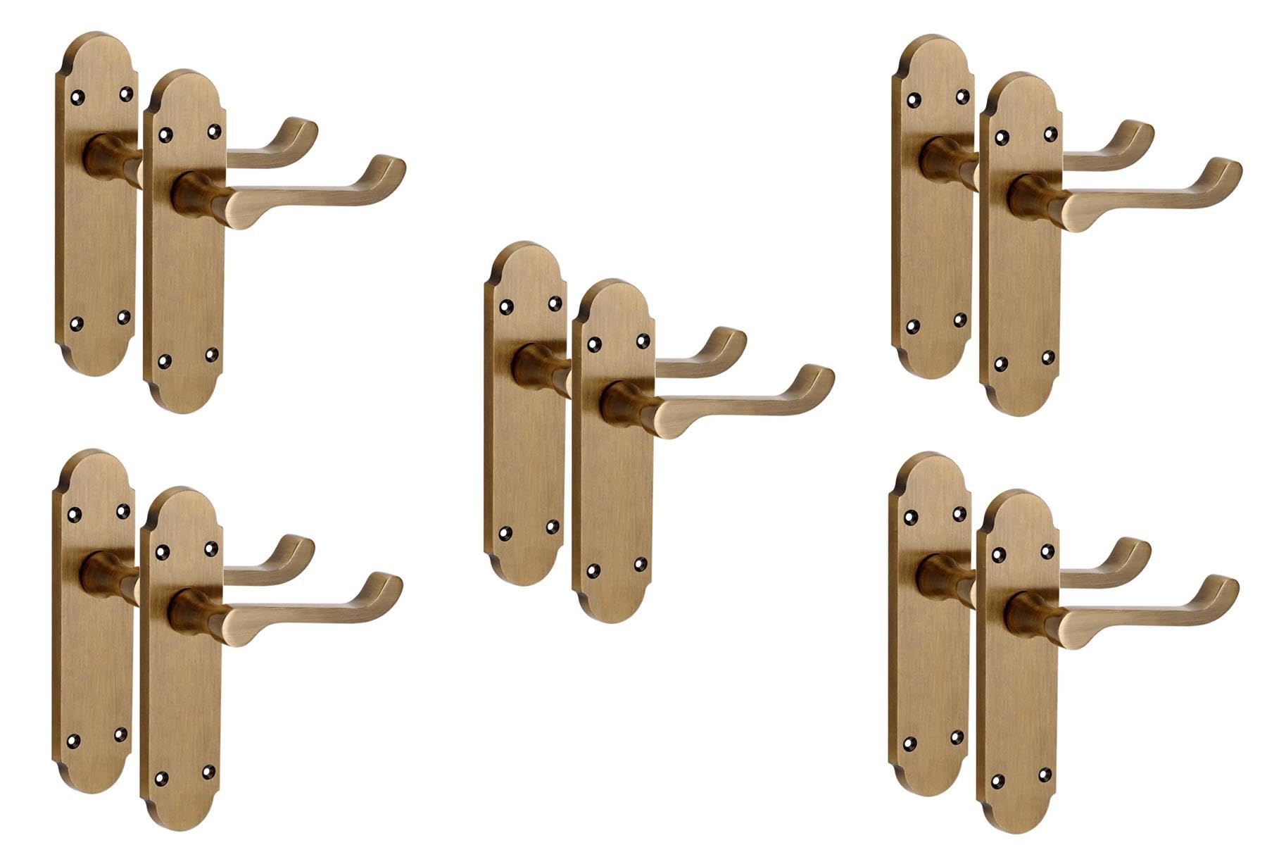 Golden Grace 5 Pairs Victorian Epsom Design Scroll Interior Door Handle Antique Brass Finish 168 x 40mm