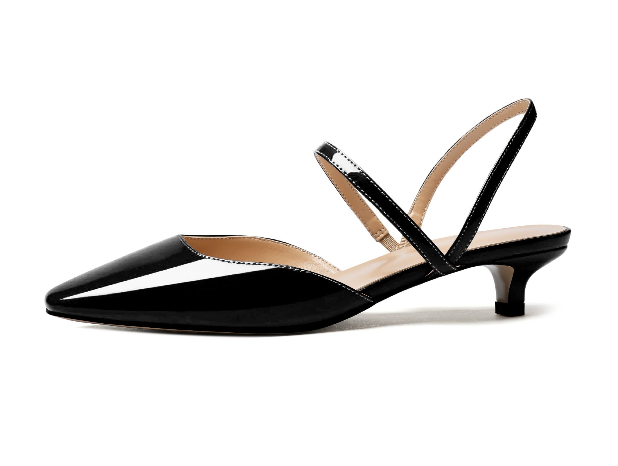 SammitopWomen's Kitten Heels with Ankle Double Strap; Patent Leather Slingback Pumps; Square Toe Slip on Office Classic Dress Sandals Shoes 1.5 Inch