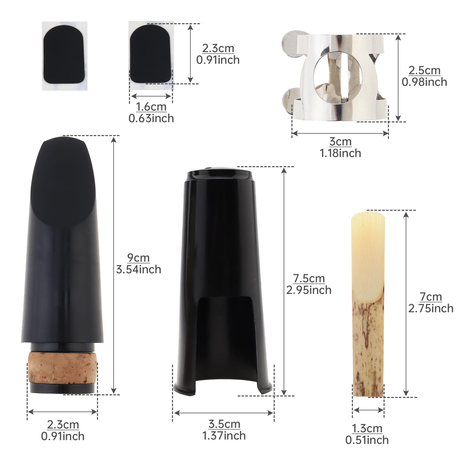 Kit d'embouchure de clarinette, comprend un embouchure de clarinette, une ligature de clarinette, un capuchon en plastique, une anche de clarinette si bémol résistance 2,5, des coussins pour
