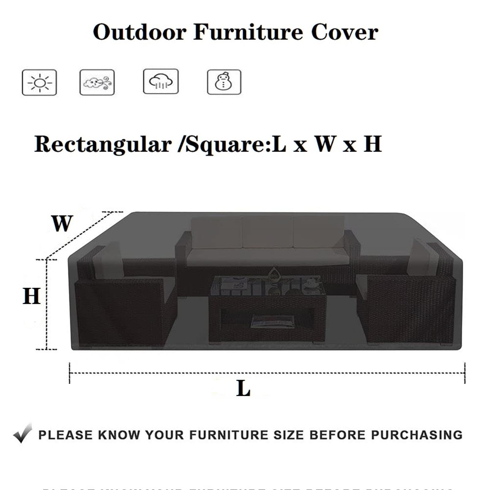 TearResint - Copertura impermeabile in pelliccia di rattan, 330 x 155 x 90 cm, colore: nero