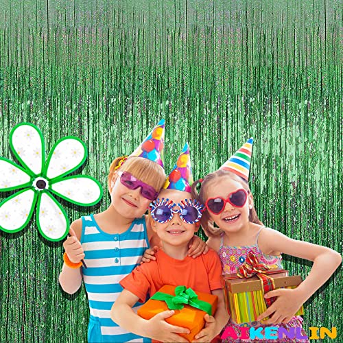Image of 4 Pack 3.2Ft x 8.2Ft Light Green Foil Fringe Curtain Backdrop, Metallic Tinsel Foil Fringe Streamers Curtains for Photo Booth, Birthday, Wedding, Disco, Bachelorette, Christmas Party Decoration