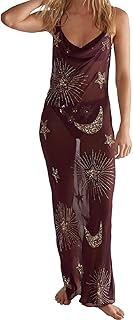 Women Sequin Sheer Mesh Cover Up Dresses See Through Rhinestone Glitter Beach Dresses Bikini Swim Coverups - Buy now