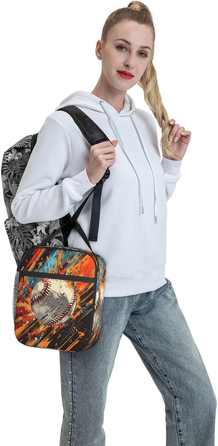 Insulated Lunch Box for Boys Kids Men Baseball Lunch Bag for Work,Picnic,School,Travel,Hiking, Beach or Fishing Polyester Colorful Baseball Lunch Box