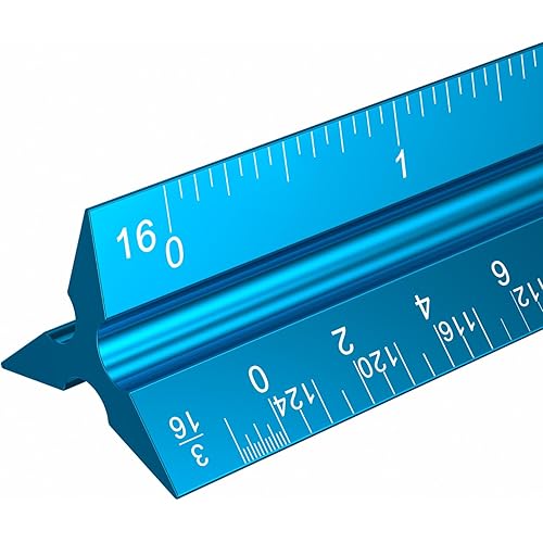 Rena Chris Architectural Scale Ruler: 12" Imperial Aluminum Alloy Metal Architecture Measuring Tools, Engineering Drafting Construction Drawing Blueprints Triangular Architect Scaling Rulers 12 Inches