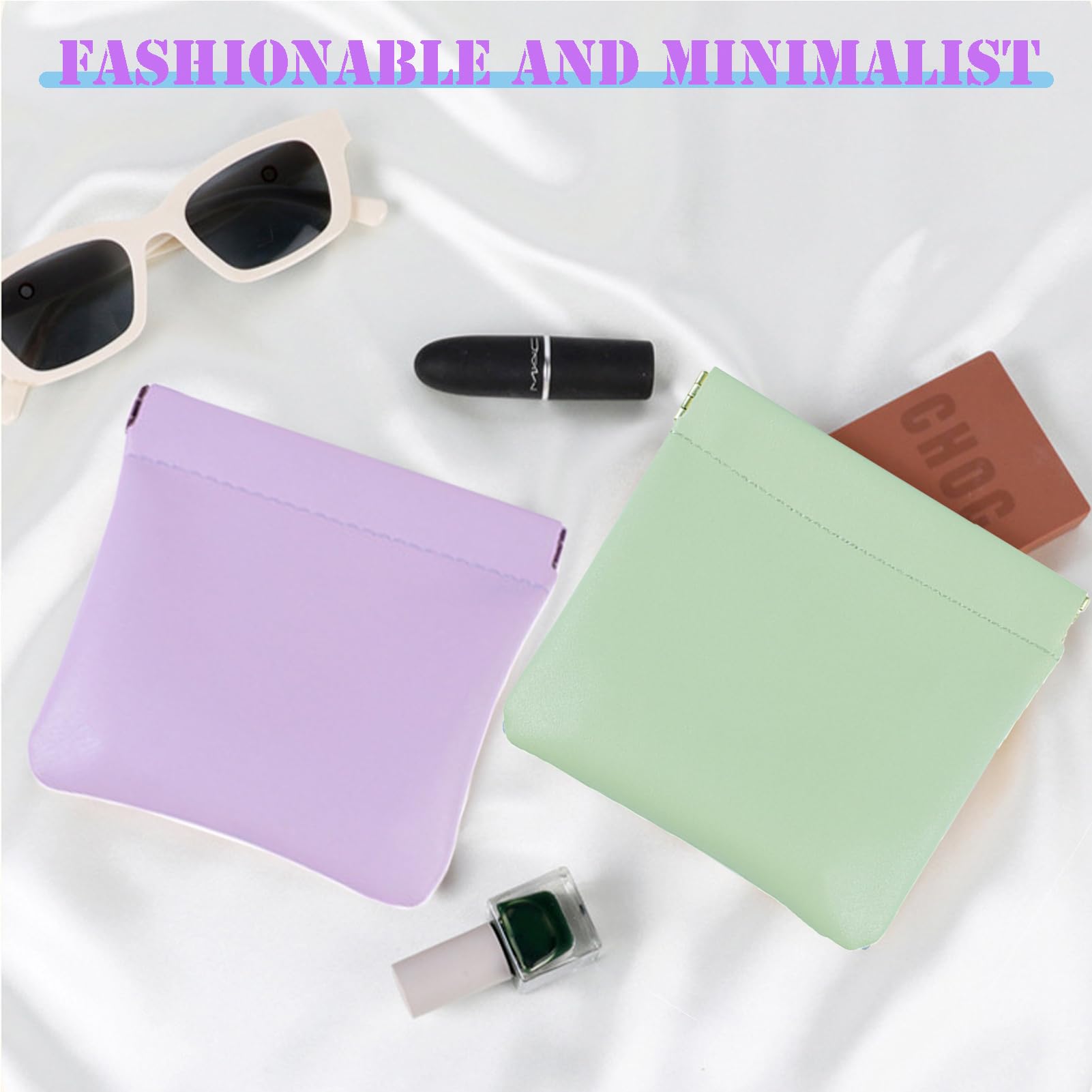 AJOJO 6 Pcs Lambskin Pocket Cosmetic Bags, Waterproof Portable No Zipper Self-Closing Cute Small Makeup Pouch for Women, Pu Leather Bag for Cosmetics Headphones Jewelry (6Pcs 6 Colors in 3 Sizes) 4