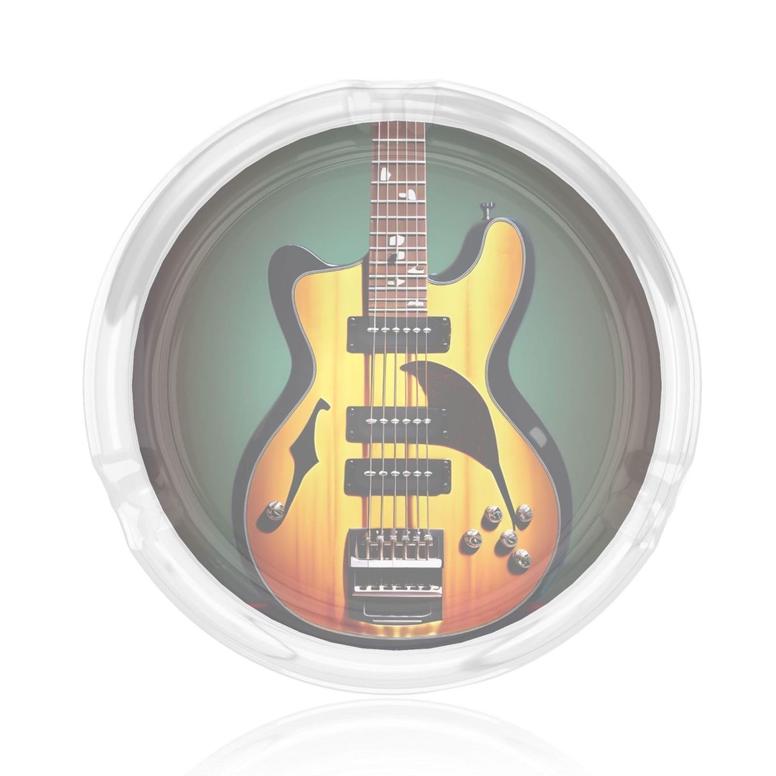 Nbtghga White Guitar Bass Music Musical Instruments Print Cigarettes Ash Tray Holder Case For Home Office Indoor Decoration,Glass Ashtray Round