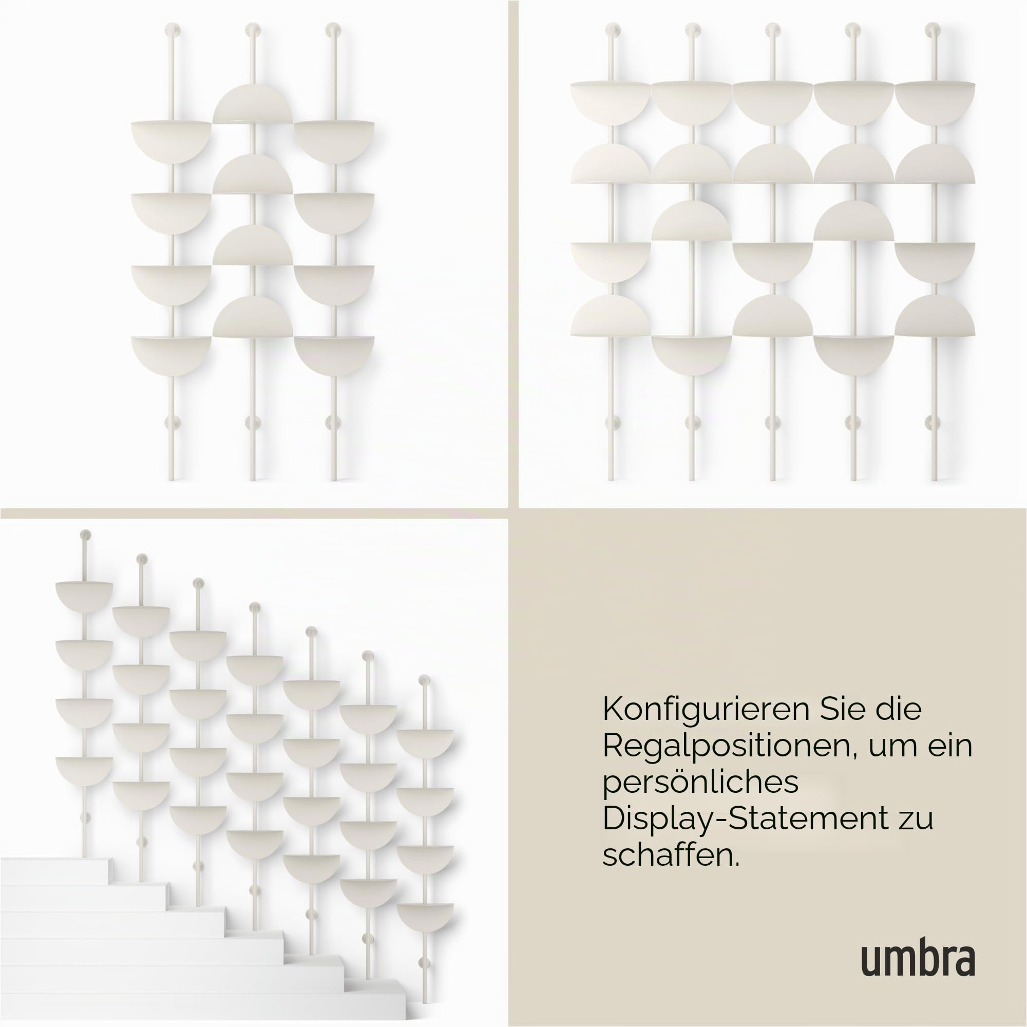 Umbra Solis Ausstellungsregal aus Metall mit 4 verstellbaren Einlegeböden, Sand
