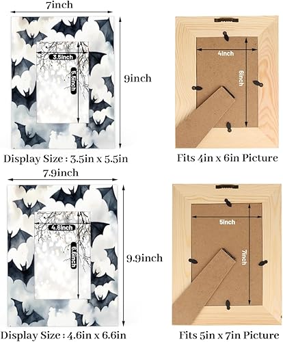 Miniatura 3 de Marco de fotos de madera de 5 x 7 pulgadas, diseño de murciélagos en acuarela, para colgar en la pared, marco de fotos para colgar en la pared,