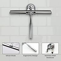 Vista 2 de Escobilla de goma para puerta de cristal de ducha con soporte, hoja de silicona de 10 pulgadas, mango cromado de acero inoxidable, para ventana