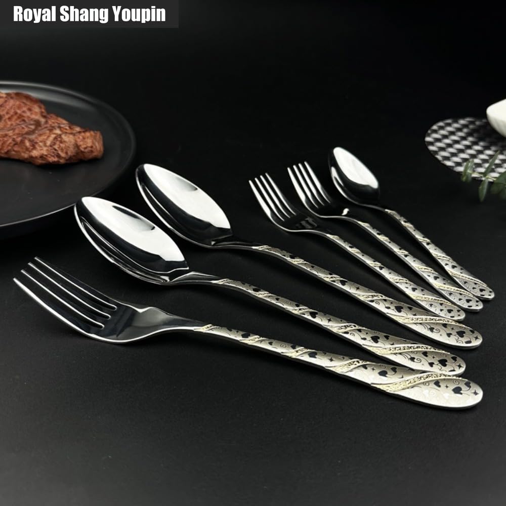 Linea Addensata Maniglia Da Cucina Posate in Acciaio Inossidabile Stoviglie Posate Set Di Posate Coltello Da Bistecca Forchetta Cucchiaio Cucchiaino (20 pezzi)