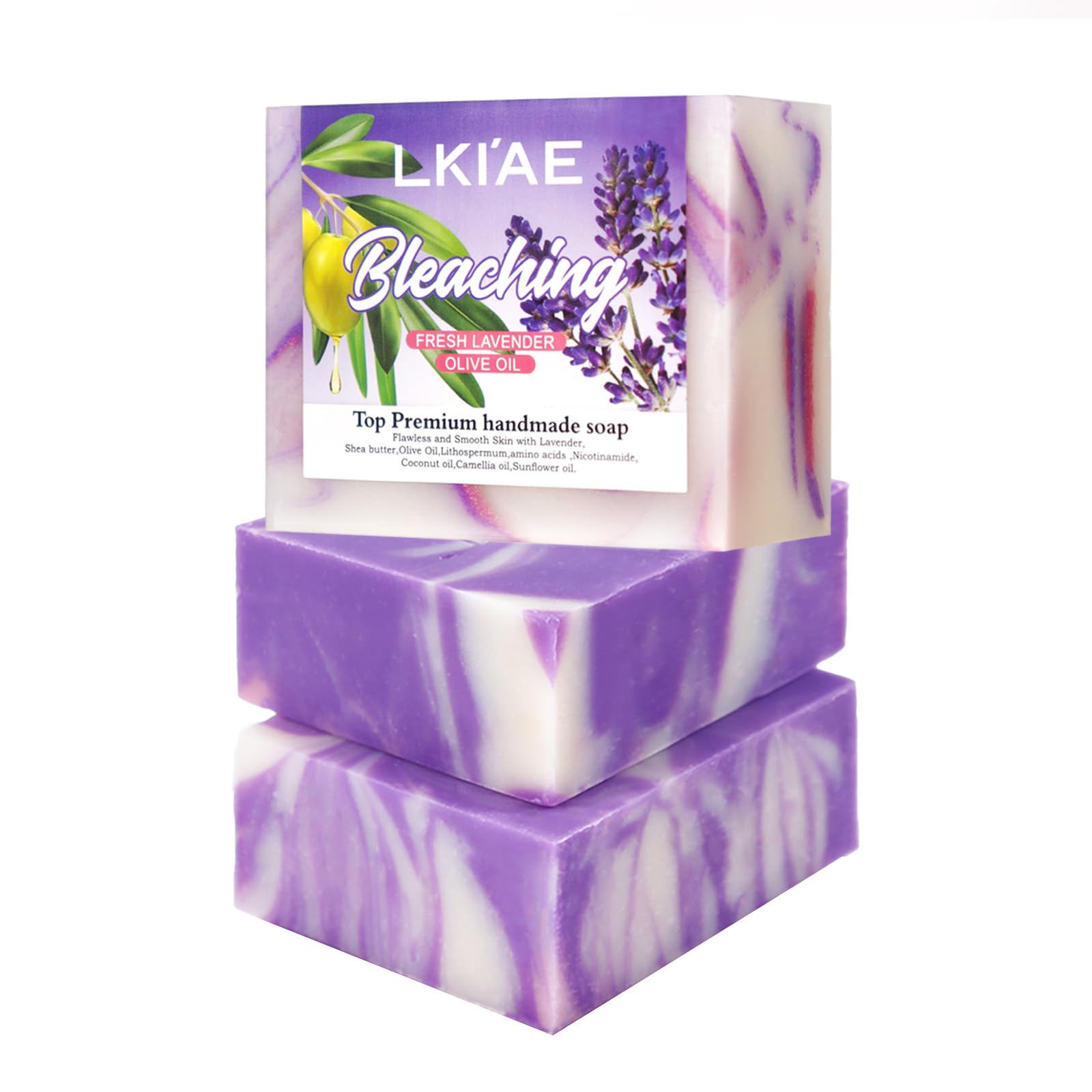 LKIAE Fresh Lavender Oil Soap Bar, Whitening, Reduce Acne, Nourish & Smooth Skin, With Niacinamide, Glutathione, Handmade Soap For All Skin Types, 150g (Pack of 3)