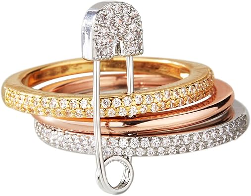 Silver & Gold Stackable Rings for Women Non Tarnish Statement Ring Set Dainty 14k Gold Plated Cz Cubic Zirconia Wedding Rings Chunky Thumb Ring Unique Jewelry Gift Women