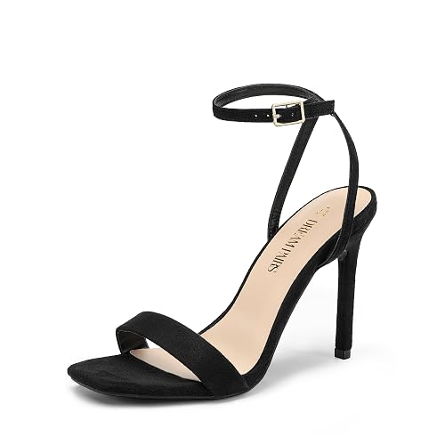 DREAM PAIRS Women’s High Stilettos Open Square Toe Ankle Strap Heels Sexy Comfort Strappy Dress Shoes Wedding Bridal Pumps Sandals - 5 - Black-suede