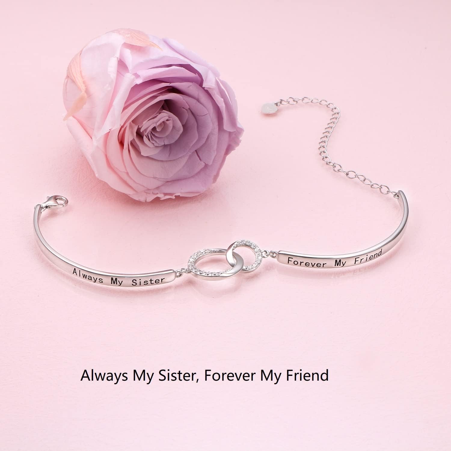 Sister Gift Infinity Bracelet for Mother Daughter Sister Wife 925 Sterling Silver 2 Interlocking Circles Bangle Bracelets with Love Message Adjustable Mother Daughter Bracelet Gifts