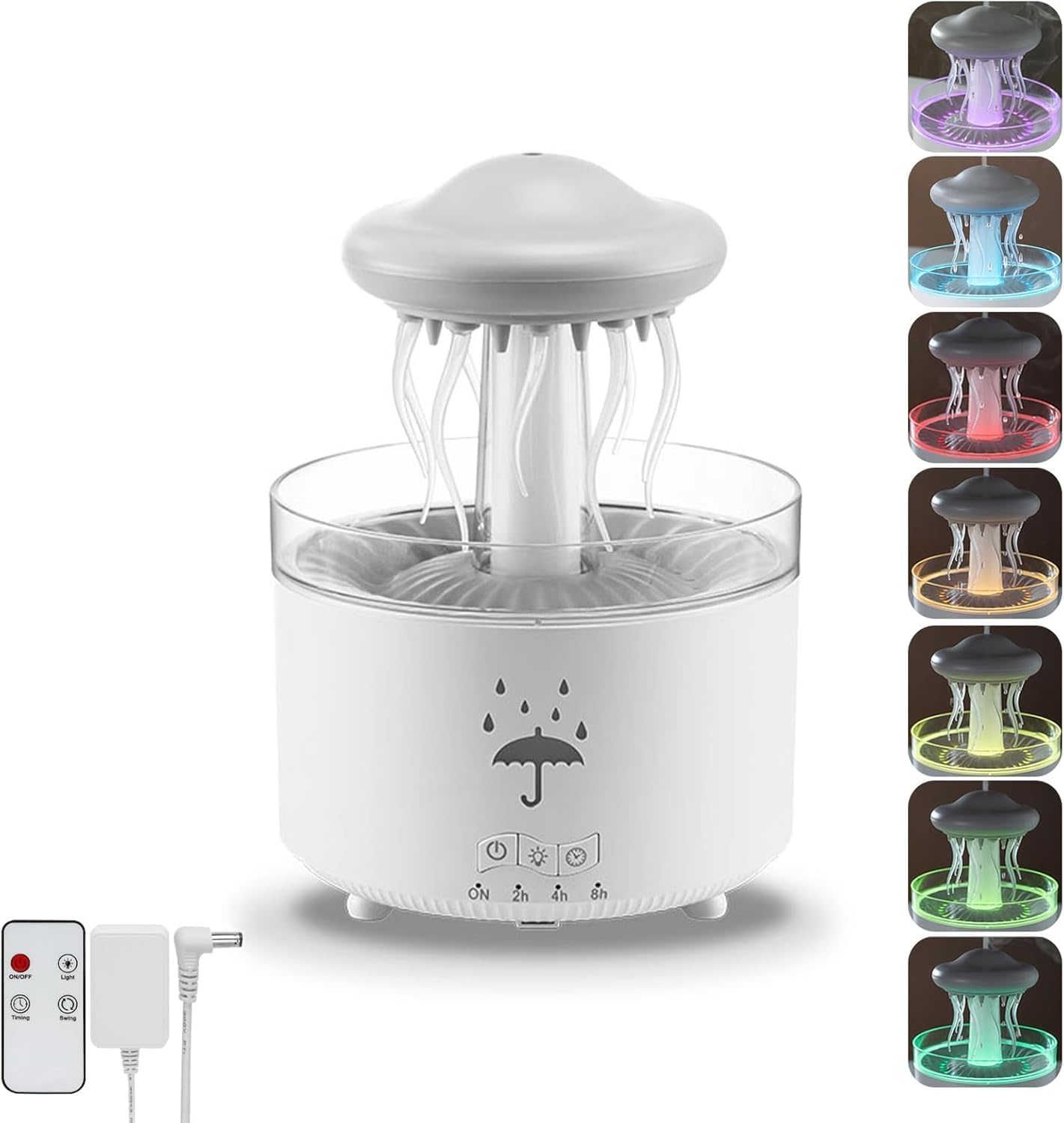 VEEKI Humidifier for Bedroom, 7 Colors Dancing Jellyfish Rain Humidifier with Water Drip, 300ML Small Humidifier Aroma Diffuser with Remote & Timer, Cute Humidifier Gifts for Kids Women (White)