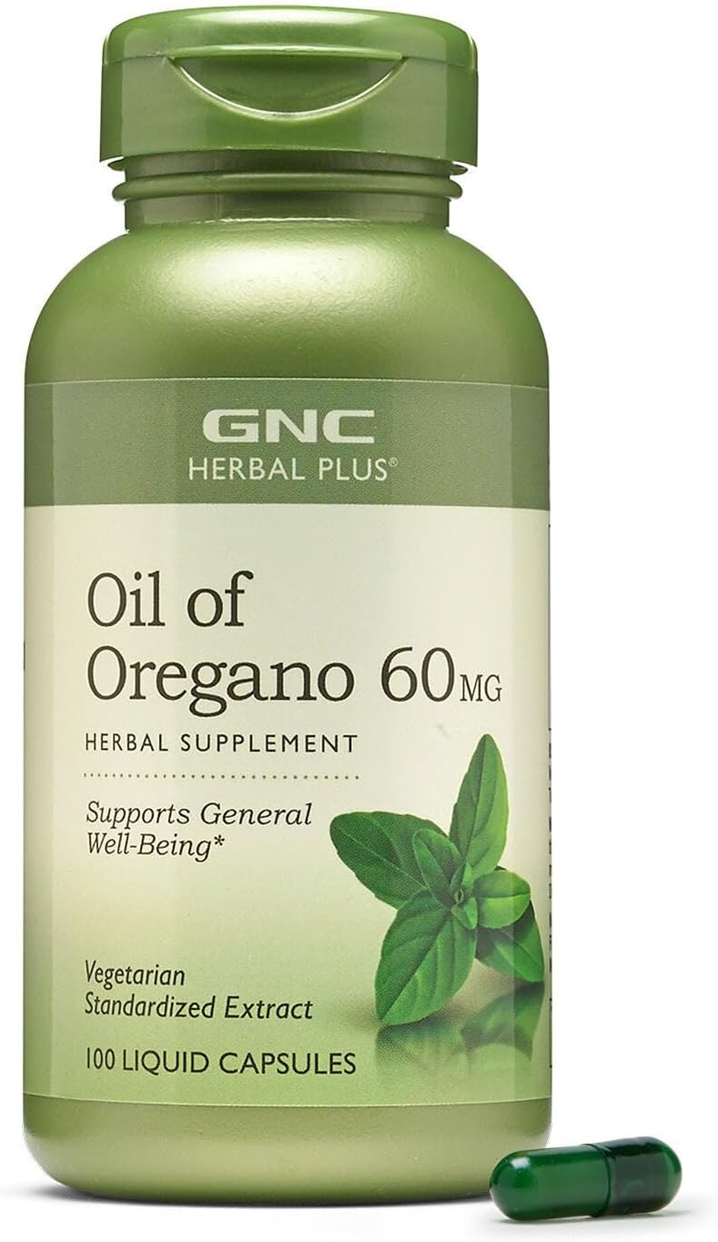 Herbal Plus Oil of Oregano 60mg Supplement, Vegetarian, Supports General Well-Being, 100 Servings