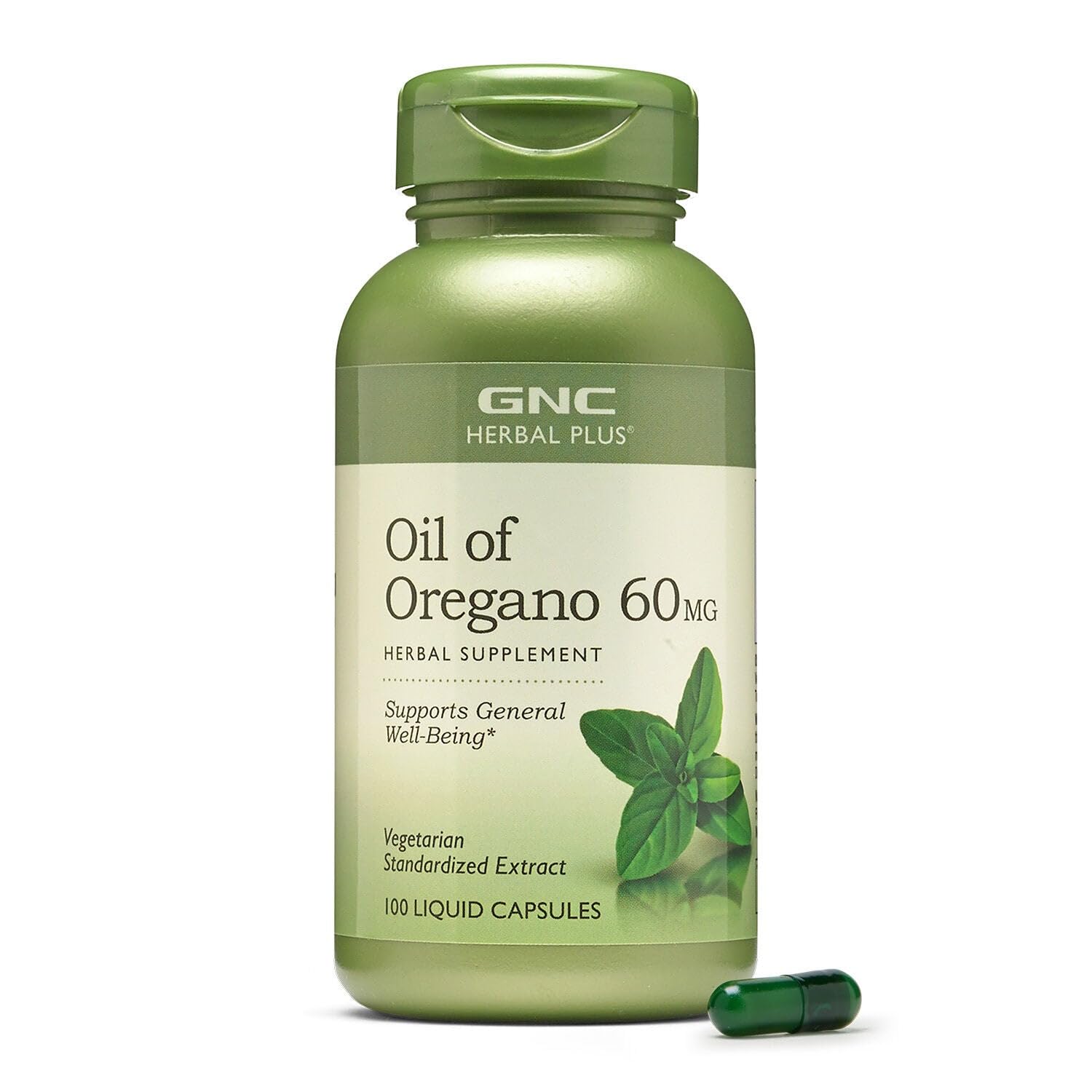 GNC Herbal Plus Oil of Oregano 60mg Supplement, Vegetarian, Supports General Well-Being, 100 Servings