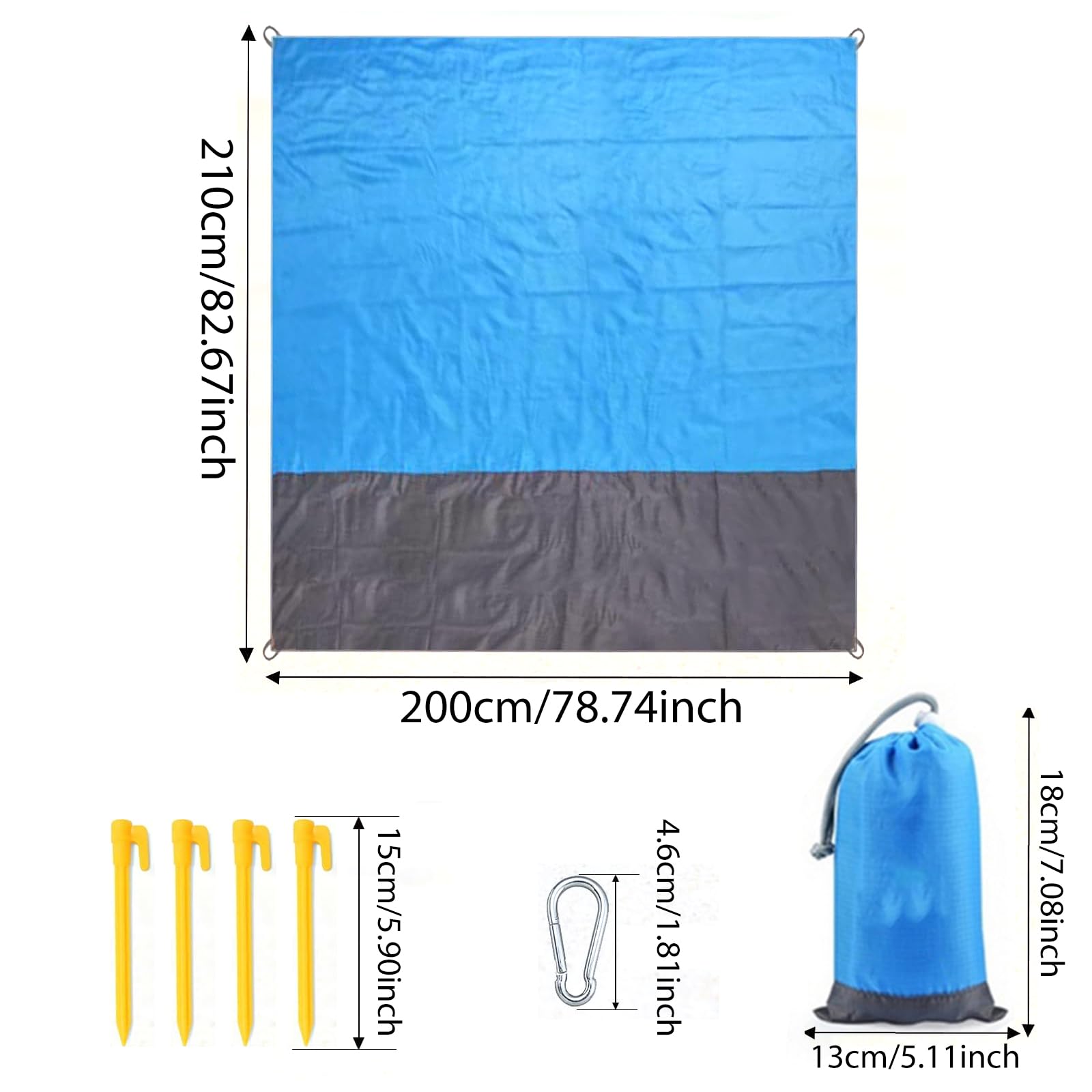 Coperta da Spiaggia Impermeabile 210 x 200 cm Antisabbia Telo Spiaggia Grande Campeggio Picnic Blu