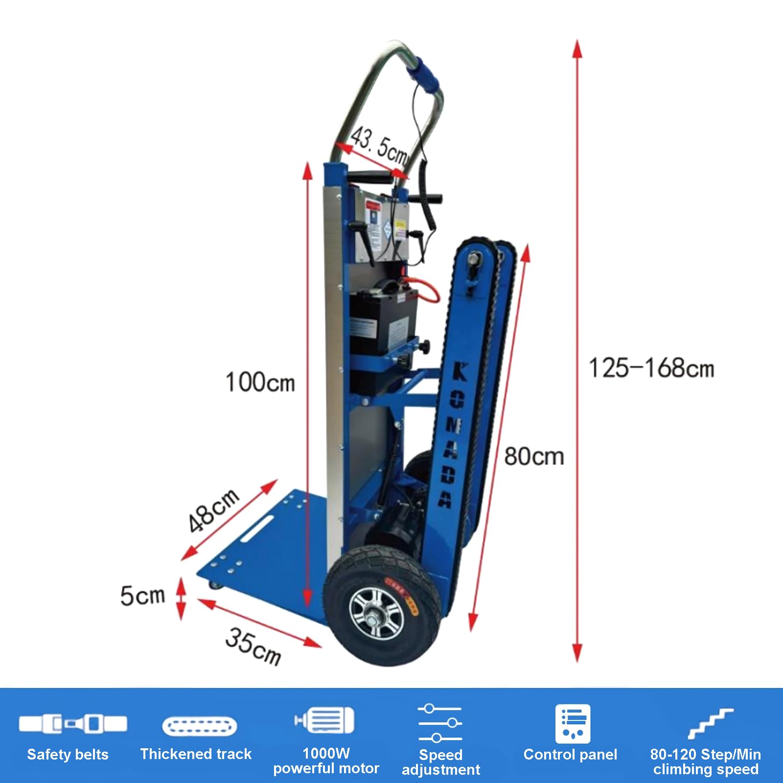Carrello Elettrico Saliscale Potenziato Da 1000W - 3 Velocità Regolabili+Carico Massimo 500Kg+Maniglia Allungabile, Carrello Saliscale Pieghevole Con Cingoli in Gomma per Scale Facili Su/Giù (B)