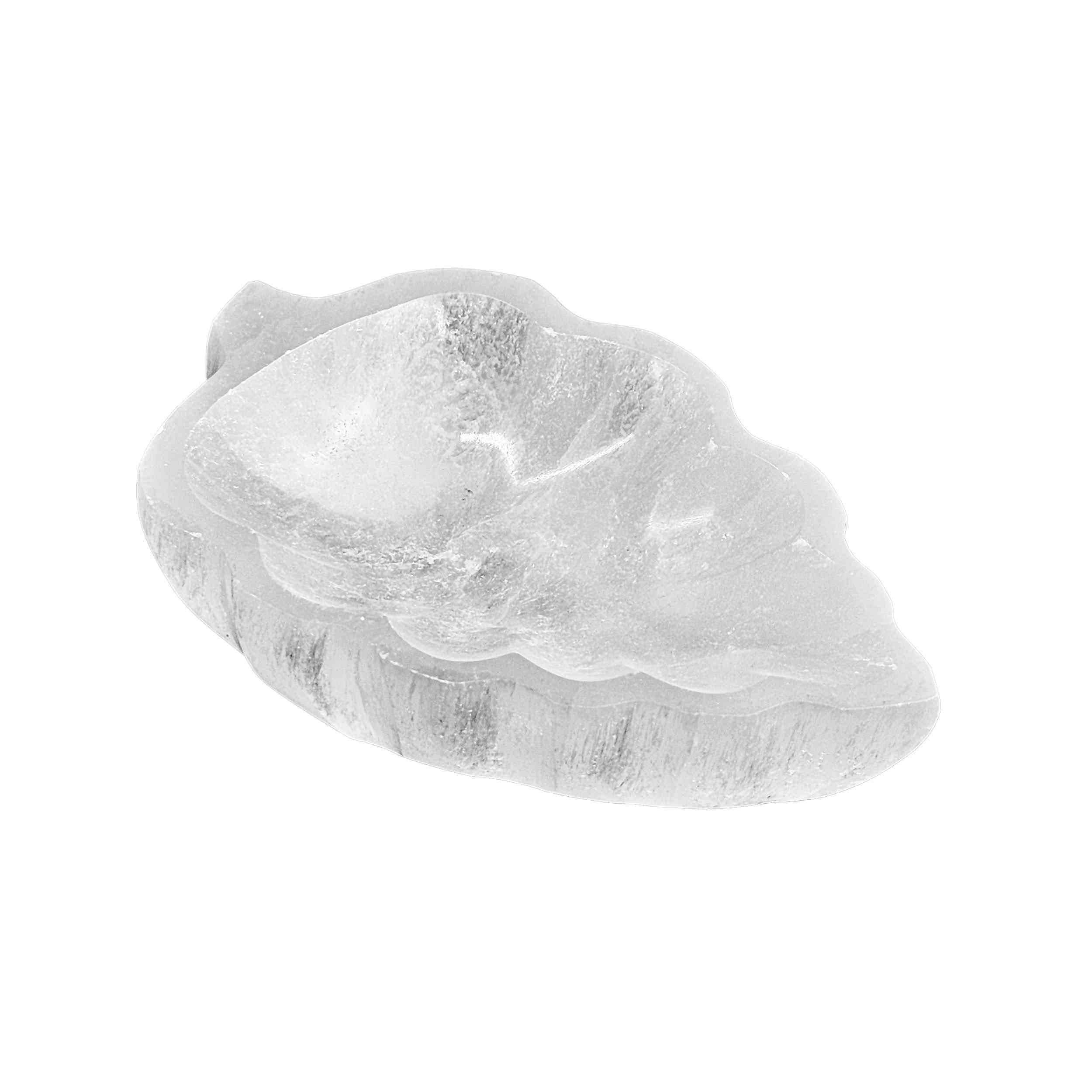 NKlaus Cuenco de hojas de selenita de 14 cm – Cuenco de energía tallado a mano para limpieza de piedras curativas y joyas, piedra natural para decoración, esoterismo y reiki