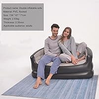 Vista 5 de Sofá inflable doble plegable, colchón inflable con reposabrazos, sofá de aire portátil para sala de estar interior y balcón al aire libre, patio