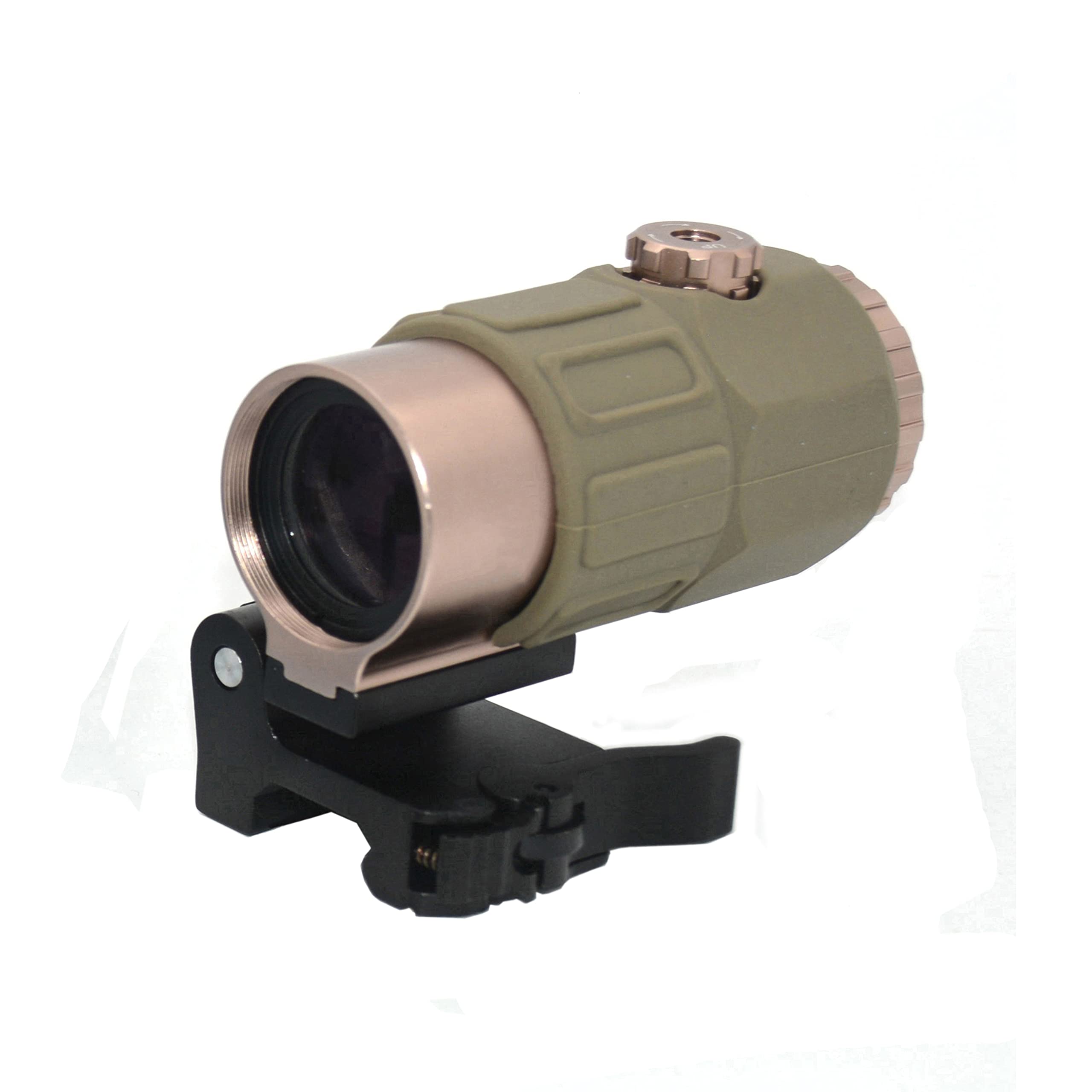 G45 5X Magnifier, Holographic Sight Multiplier Mirror, 5X Mirror Magnifying Glass, Side Foldable Flip Adjustment, with Switch to Side Quick Detachable QD Mount (Gold)