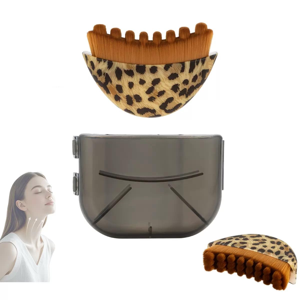 Lymphatic Contour Face Brush for Drainage & Sculpting - Manual Facial Massager Reduces Puffiness, Depuffs Face and Defines Jawline, Hypoallergenic Dry Brush for Sensitive Skin(Leopard Spot 1PC)