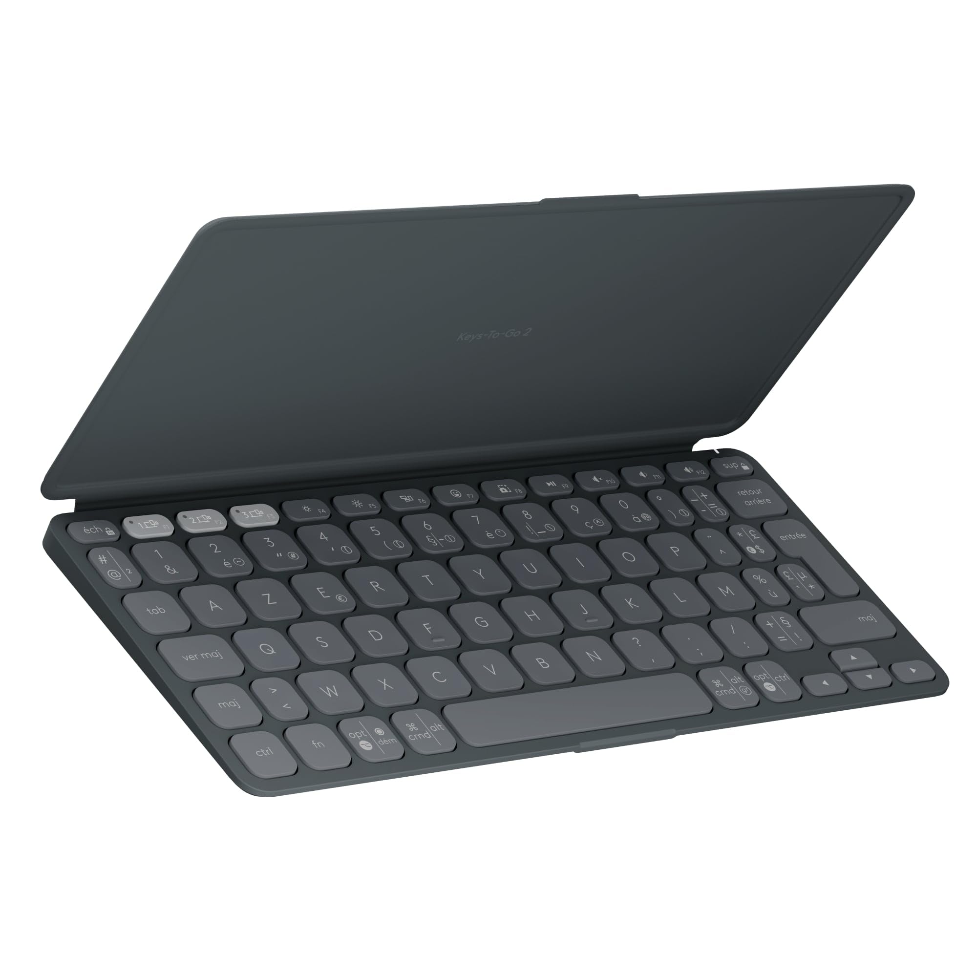 Logitech Keys-To-Go 2, clavier Bluetooth portable pour tablette avec coque intégrée, clavier sans fil compact ultra-mince pour Windows, Android, Linux, iPad, iPhone, Mac, Apple TV, AZERTY FR -Graphite