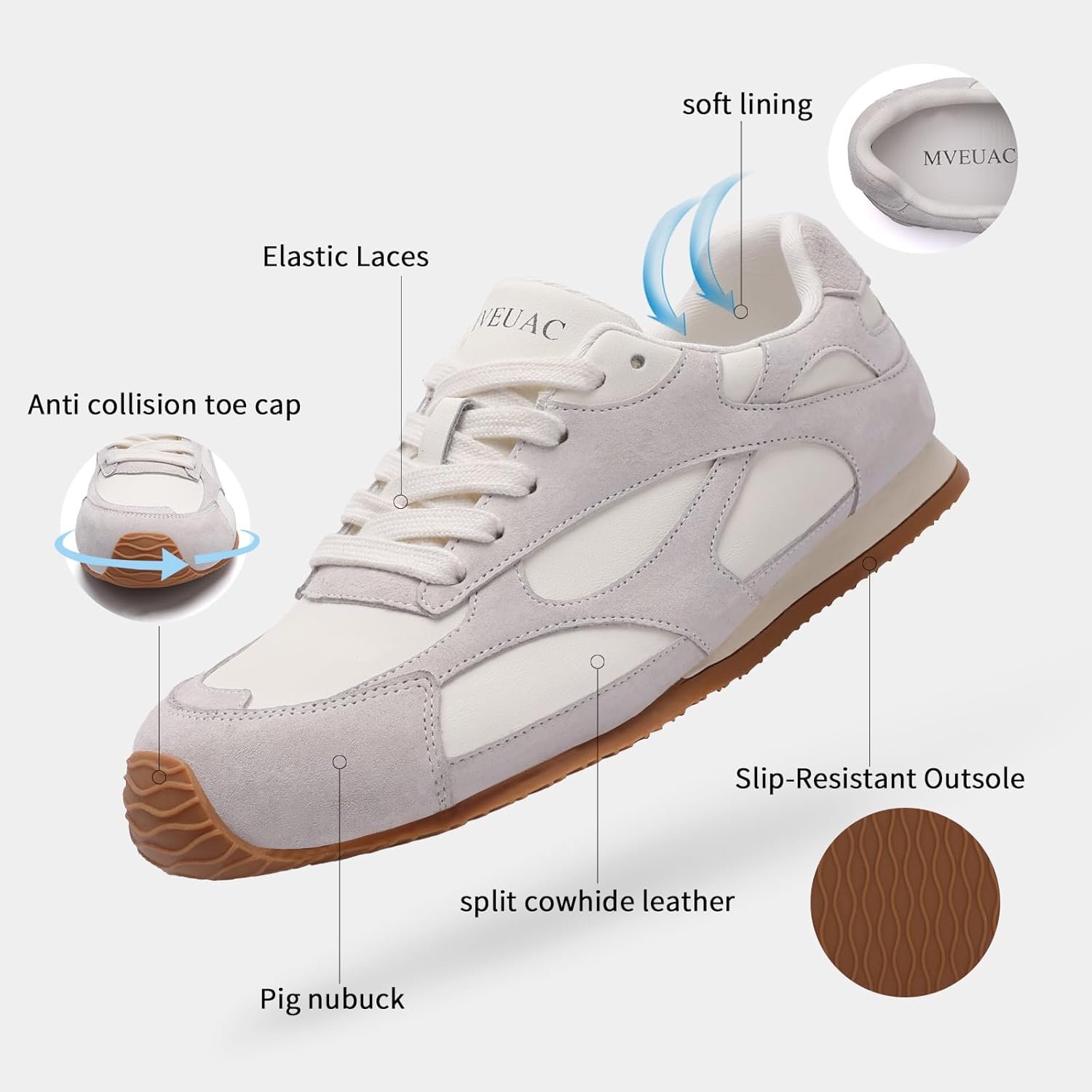 Casual Fashion Sneakers for Women Lightweight Cow Leather Patchwork, Non-Slip Outsole Women Walking Shoes for Gym, Tennis, Running, Comfortable Workout Trainer Shoes Women - Image 8