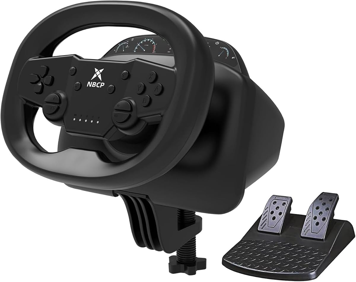DOYO PS4 Volante y Pedales, Volante de Carreras para Juegos Inalámbrico de 270 Grados con Motores de Doble Vibración, Volante de Carreras Profesional para PC, Switch, PS4, PS3, Teléfonos Móviles IOS y Android
