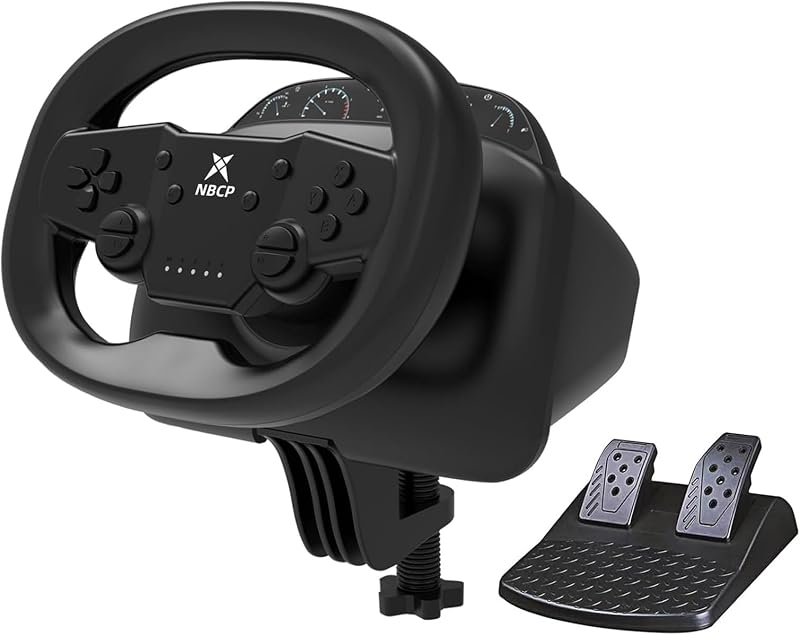 DOYO PS4 Volante y Pedales, Volante de Carreras para Juegos Inalámbrico de 270 Grados con Motores de Doble Vibración, Volante de Carreras Profesional para PC, Switch, PS4, PS3, Teléfonos celulares IOS y Android