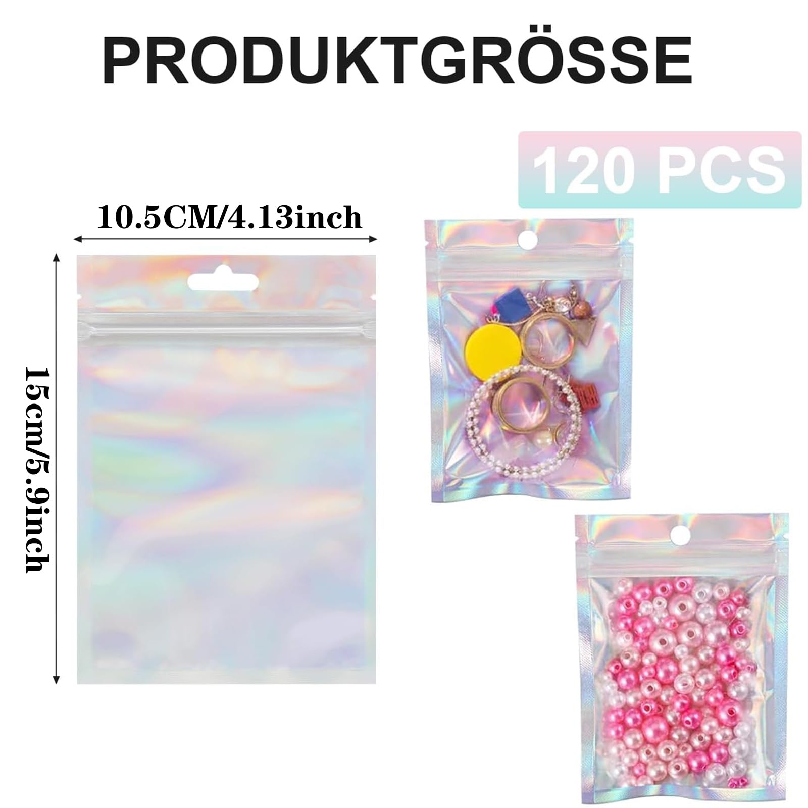 FUNTOOB 100 Sacchetti In Mylar Neri Olografici Con Chiusura A